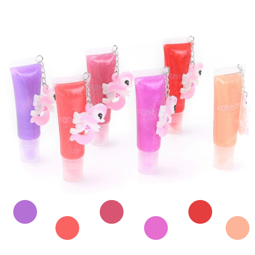 Kit 6 Lip Gloss Glitter Fantasy Vivai 3263.1.1 | Brilho Encantado + Pingente Pônei