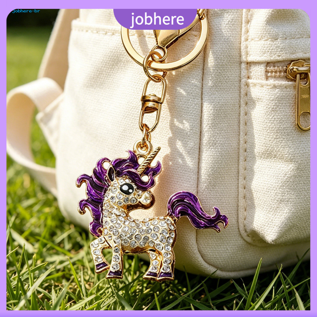 Fantasy Unicorn Accessory Keychain Pendant with Sparkling Rhinestones Metal Buckle Lobster Clasp Cute Bag Charm Gift for