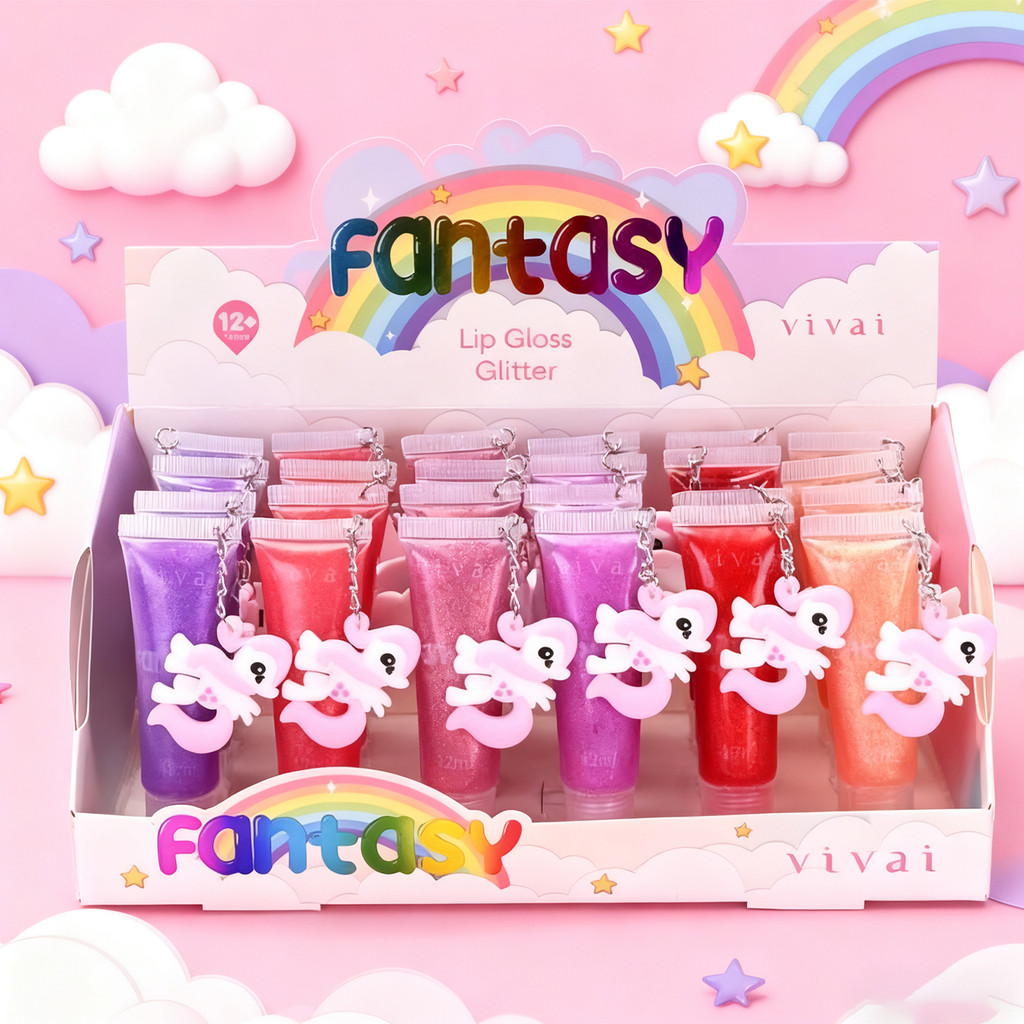 Kit Lip Gloss Glitter Fantasy C/6 Vivai 3263.1.1 | Brilho Mágico com Pingente de Pônei