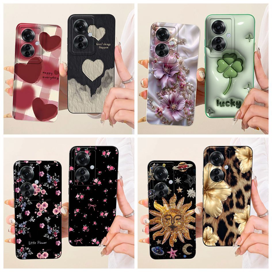 Para OPPO Reno 11F Embalagem CPH2603 Elegante Floral Amor Coração Pintado Proteção Da Câmera Capa Macia F25 Pro Reno11F