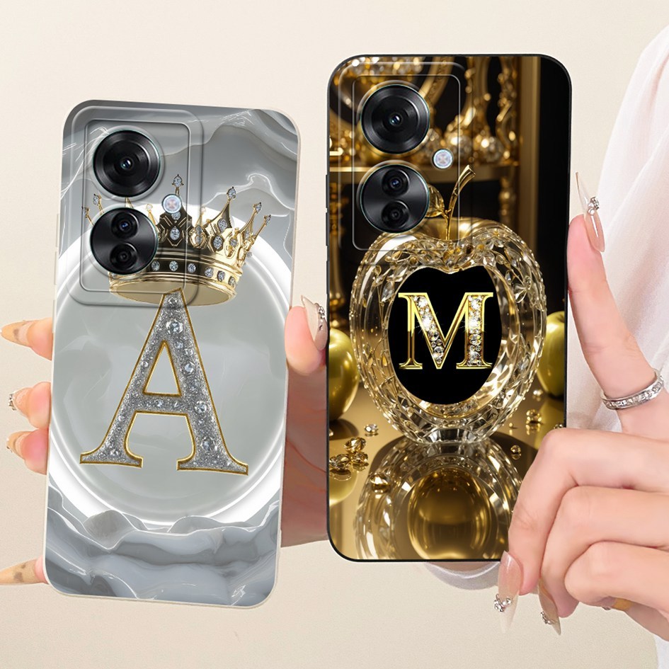 Para OPPO Reno 11F Embalagem CPH2603 Moda Letras Iniciais Coroa Lente De Silicone Macio Capa Protetora Reno11 F F25 Pro