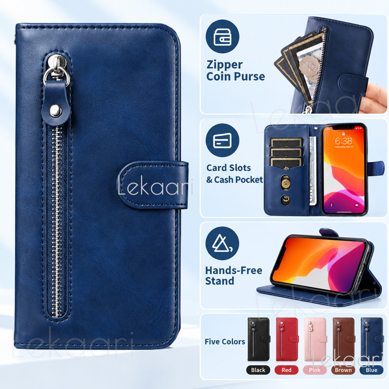 Capa Flip Com Zíper Para OPPO Reno 16 16F 15 15F 14 14F 13 13F 12 12F 11 11F 10 F25 FS Pro Plus 5G Carteira De Couro Slo