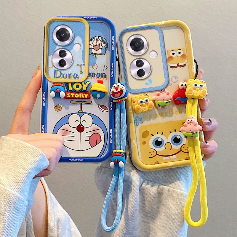 Capa macia de Silicone Anti-gotas Cartoon Tridimensional Doll Doll Hand Strap Phone Adequado para OPPO Reno 11F /CPH2603 /F25 Pro 5G