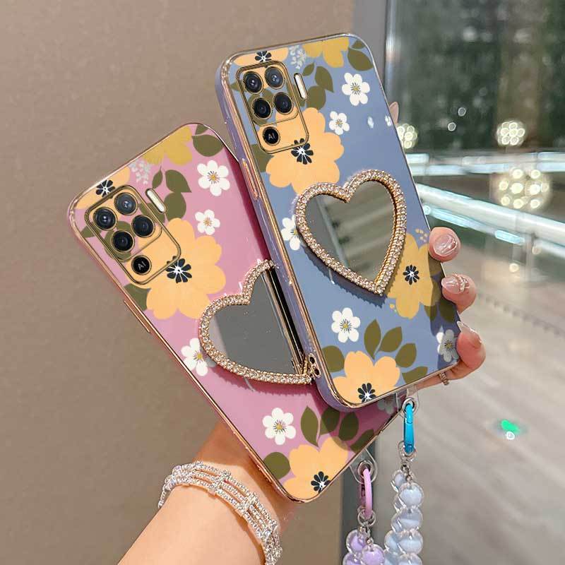 Chique Para Oppo Reno 5F/Reno5 Lite/Reno10 Pro +/Reno11/11F/F25/F19 Capa 3 Unidades (De Telefone Com Linda Flor Natural