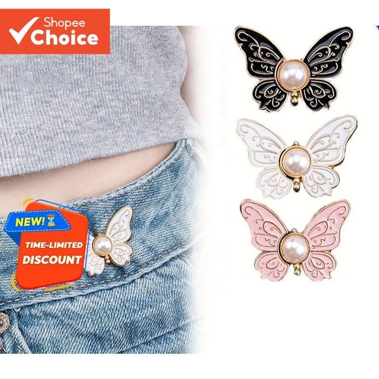Conjunto De 3 Peças De Broche De Borboleta – Clipe De Cintura Coreano , Apertador De Cinto De Pérola Ajustável Para Vest