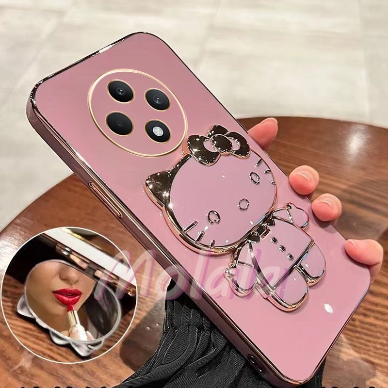 Capinha Capa Xiaomi POCO C75 Com Espelho De Maquiagem KT Cat Suporte De Telefone