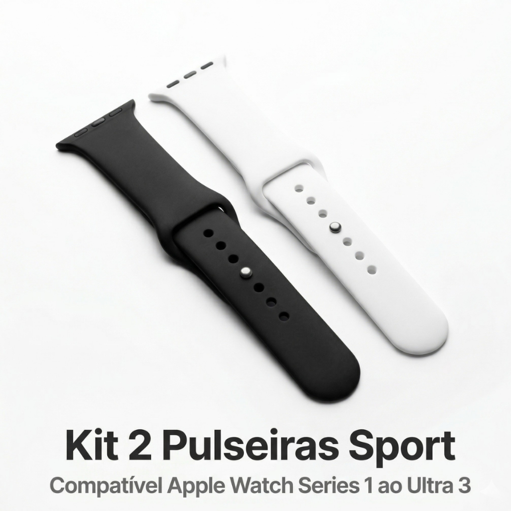 Kit 2 Pulseiras Apple Watch Silicone Troca Fácil Lisa Series 1 ao Ultra - Pulseiras para smartwatch.
