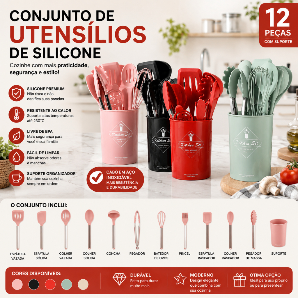 Kitchen Utensil Set Silicone Cooking Utensils Non Stick Spatula Spoon Whisk Tongs Kitchen Tools Set