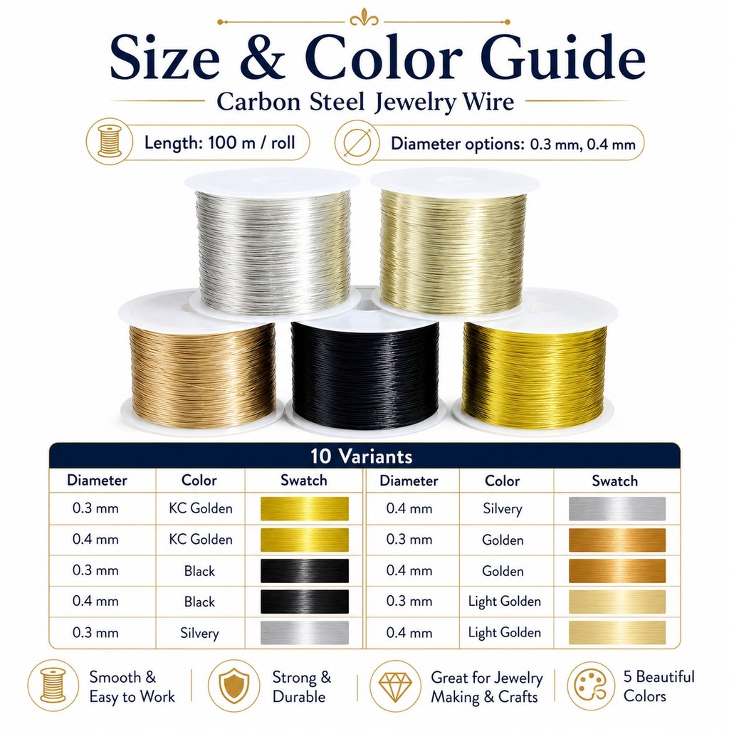 100 meters of non-fading goldd/silver/black metal craft wire, 0.3/0.4 mm