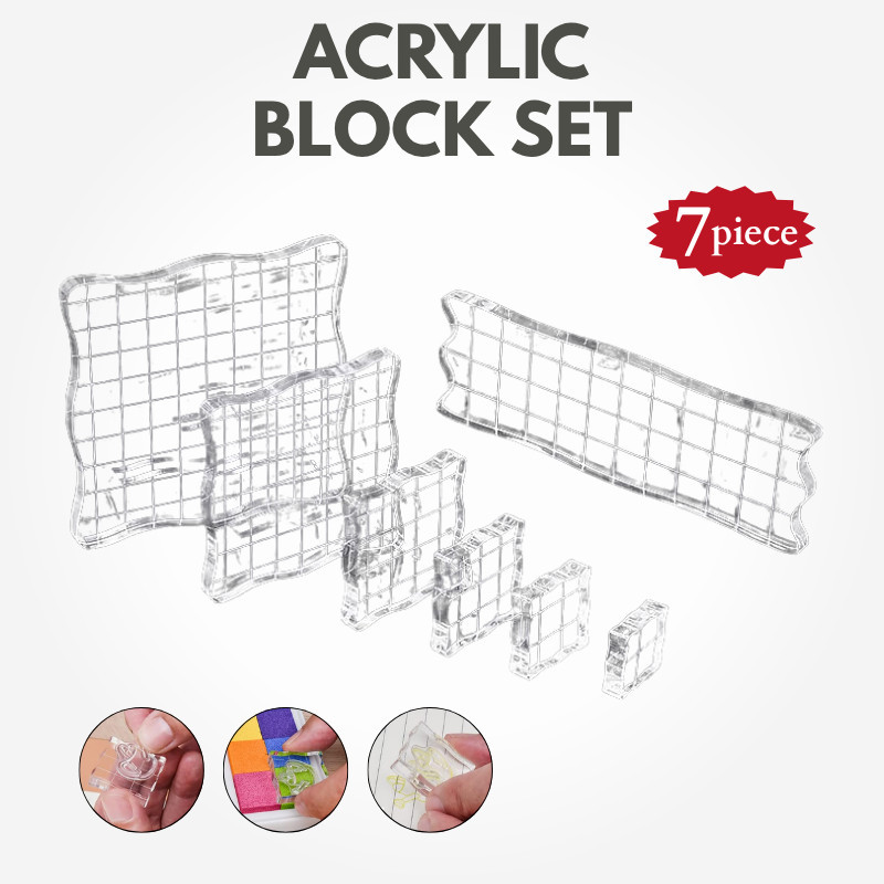 UTK Usagi To Kame Acrylic Block Set - 7 Pieces, Grid Line, Clear Stamp Tool with Protective Film, Japan Diary/ Journal S