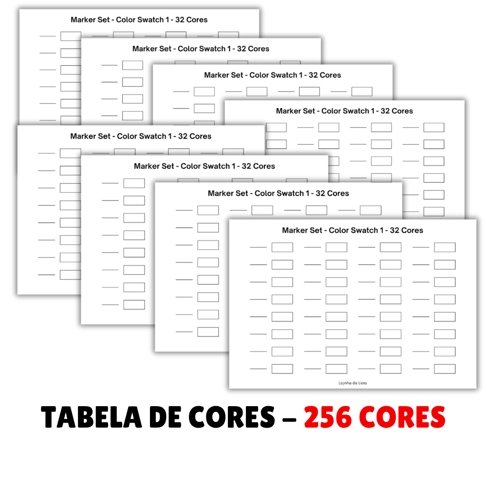 128 ou 256 cores: Tabela de Cores no Papel 180g l Color Swatch para Marcadores, Canetinhas e Lápis de Cor