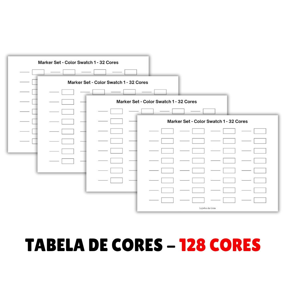 128 ou 256 cores = Tabela de Cores no Papel 180g l Color Swatch para Marcadores, Canetinhas e Lápis de Cor