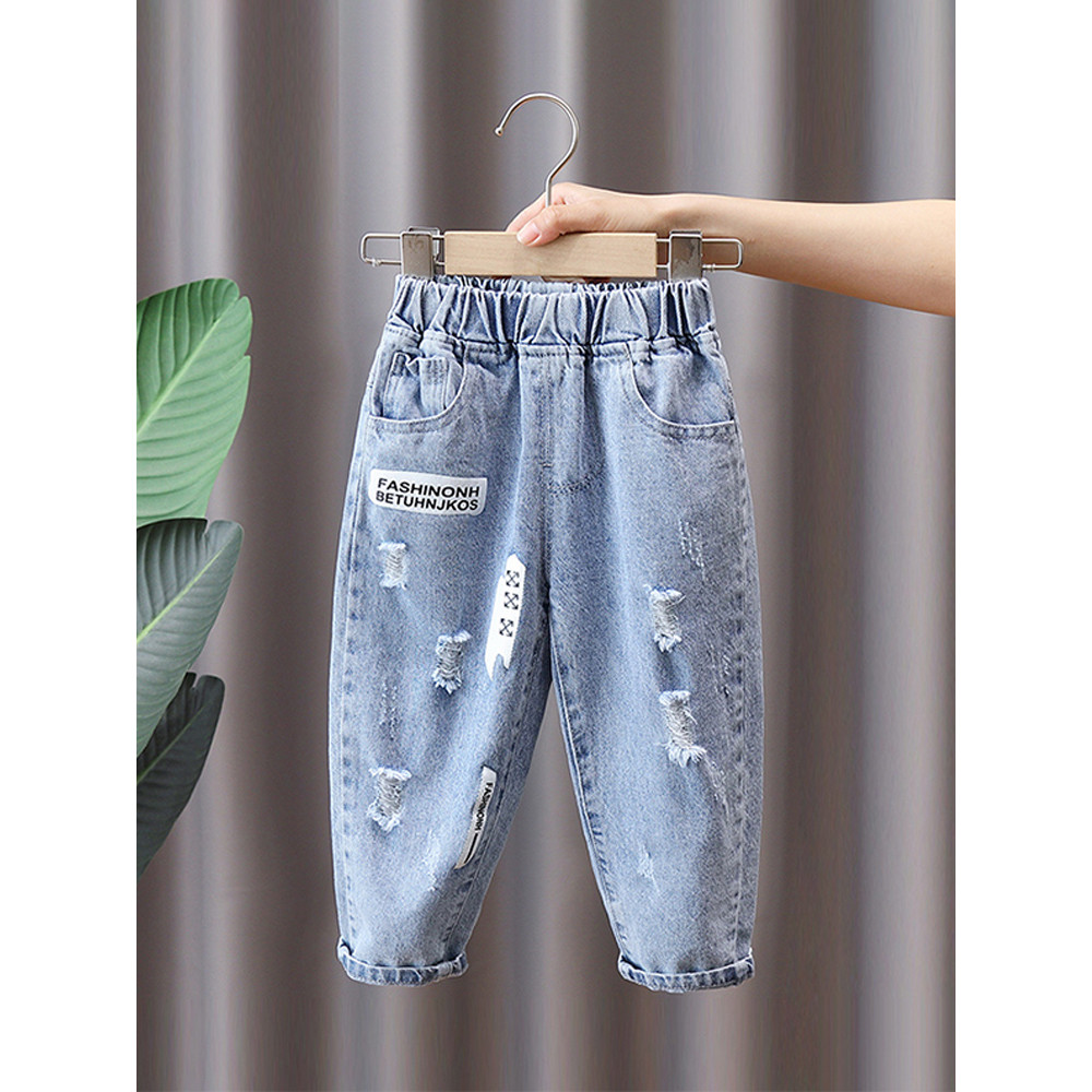 Meninos Jeans rasgados primavera outono estilo ocidental frito rua crianças estilo primavera calças únicas na moda crian