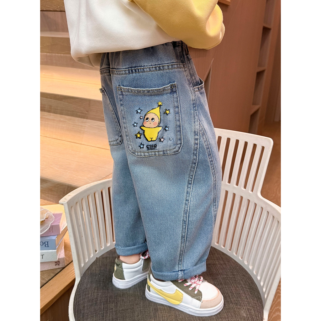 Meninos meninas calças casuais moda primavera outono novo estilo bebê menina Jeans frito rua dos desenhos animados crian