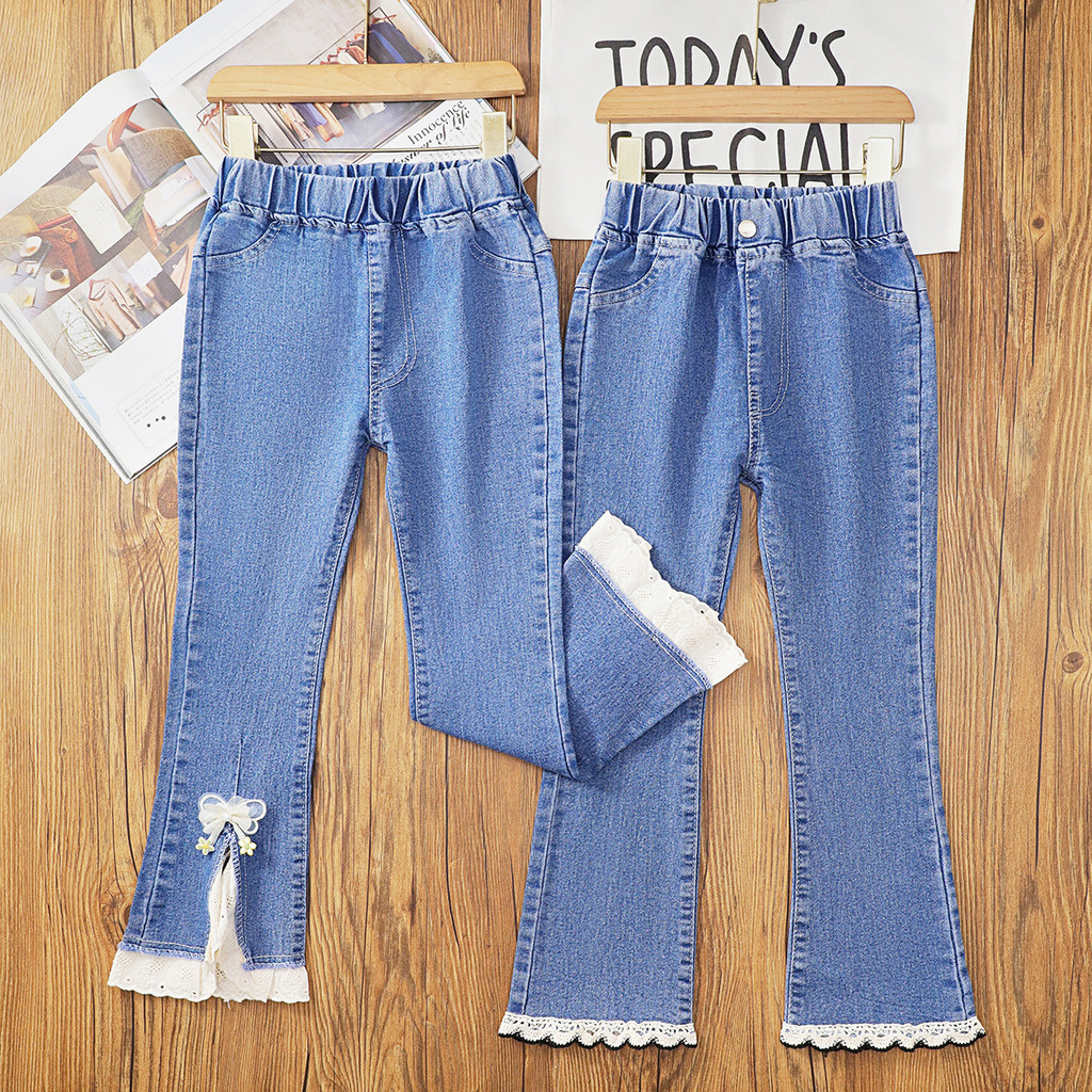 Meninas calças largas outono 2024 novo estilo Jeans infantis primavera outono fino-ajuste estilo ocidental grandes crian