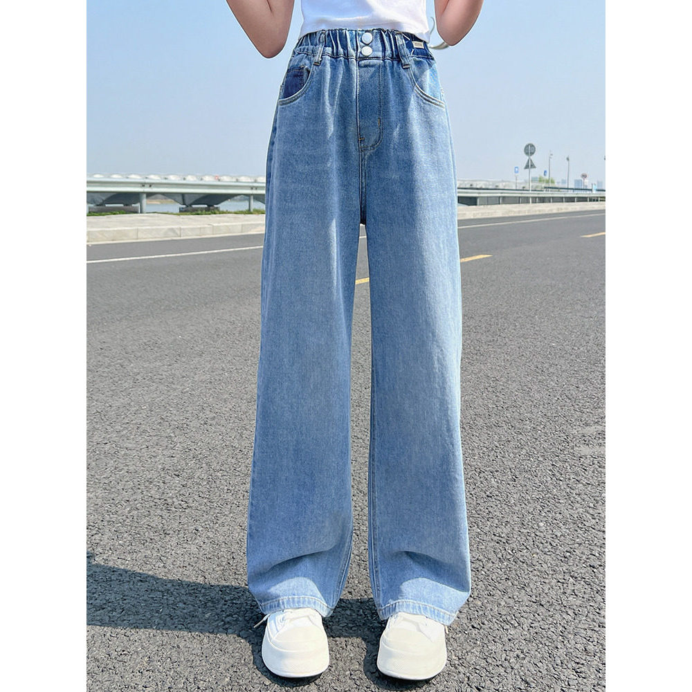 Meninas calças verão estilo fino 2026 novo estilo roupas de verão grandes meninas moda Tencel estreito perna larga crian