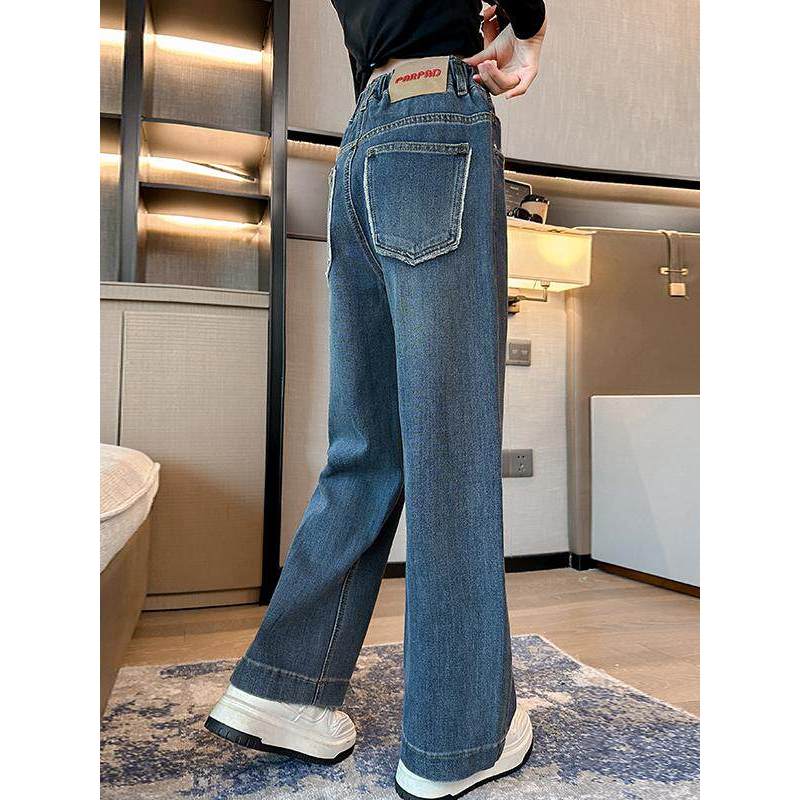 Meninas calças outono inverno 2026 novo estilo roupas de outono meninas grandes crianças moda estreita perna larga crian
