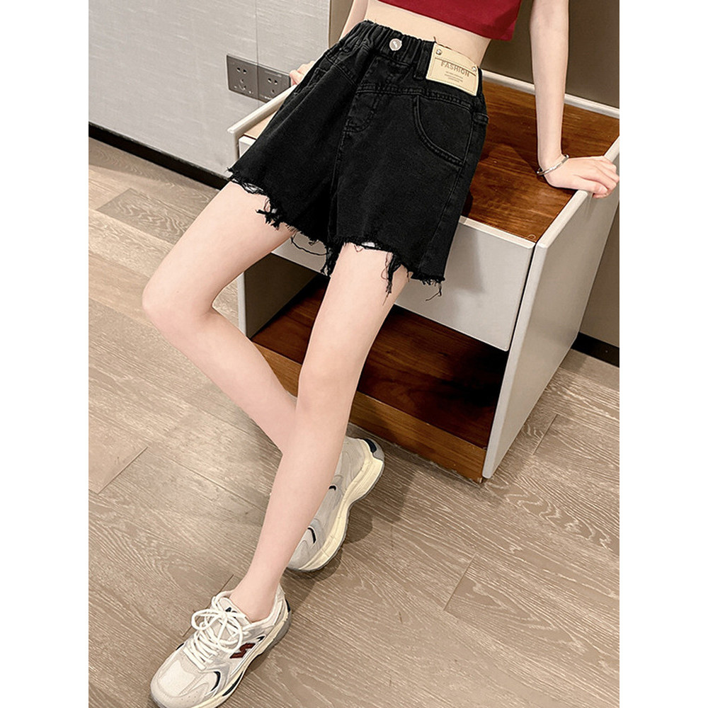 Meninas Shorts verão exterior Wear 2026 novo estilo meninas médio grande crianças moda rotulagem Jeans desgastados crian