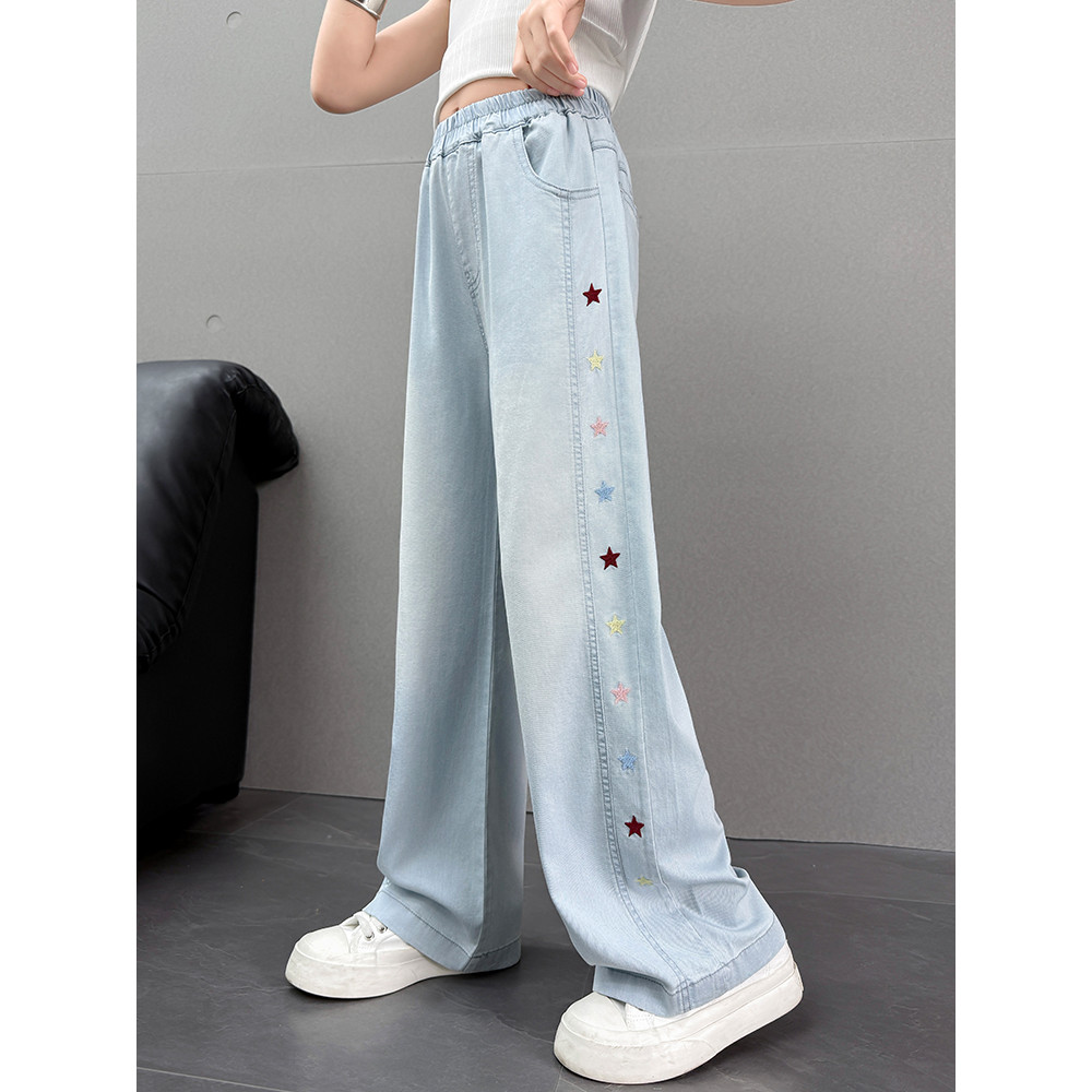 Meninas calças verão estilo fino 2026 novo estilo roupas de verão meninas influenciador moda bordado em linha reta crian
