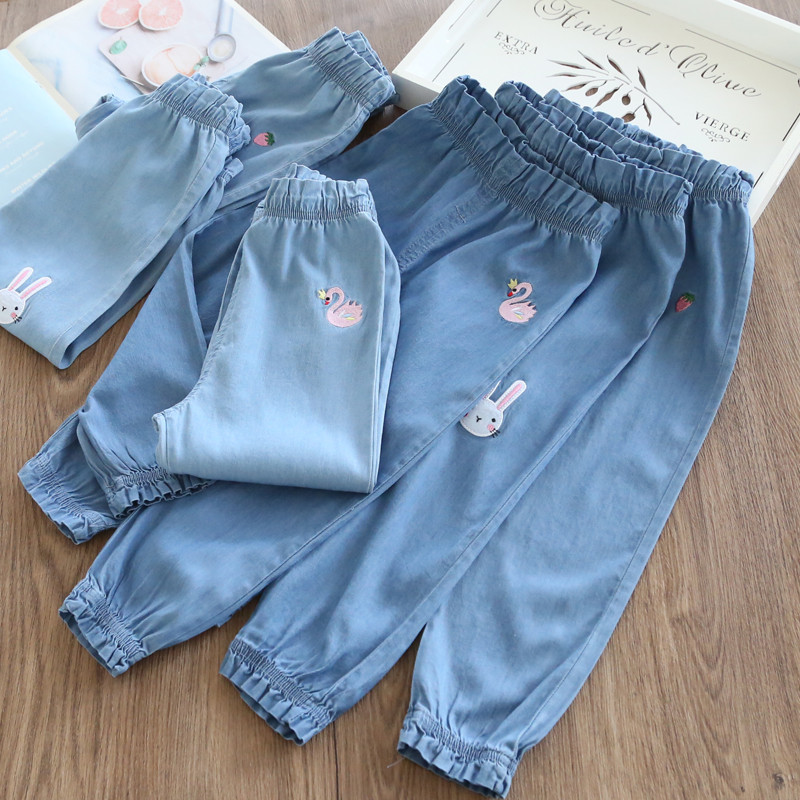 Macio ceroso meninas Tencel algodão Jeans 2026 estilo verão respirável Anti-Mosquito protetor solar calças casuais crian