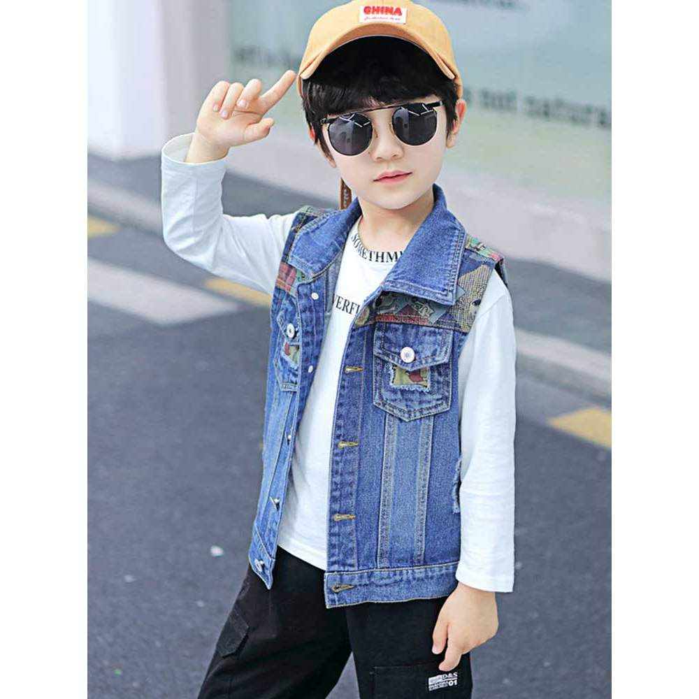 Colete jeans meninos primavera outono novo estilo 2026 crianças primavera colete superior fino colete médio grande crian