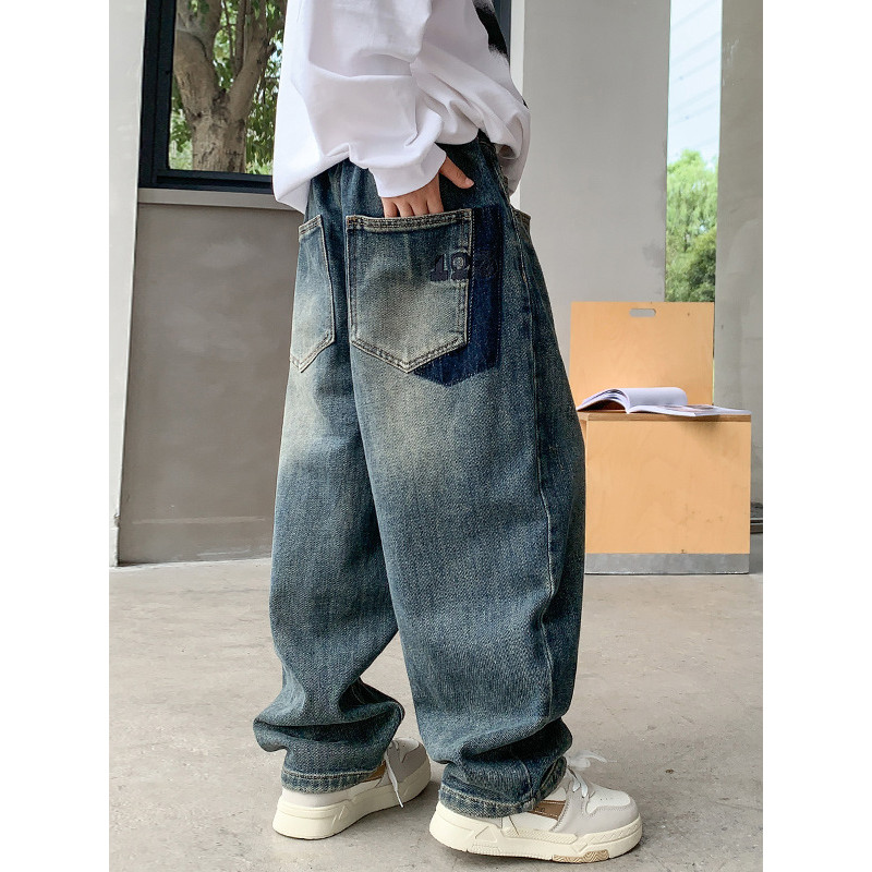 Calças de brim para meninos roupas de outono calças infantis primavera outono estilo 2025 novo estilo médio grande crian