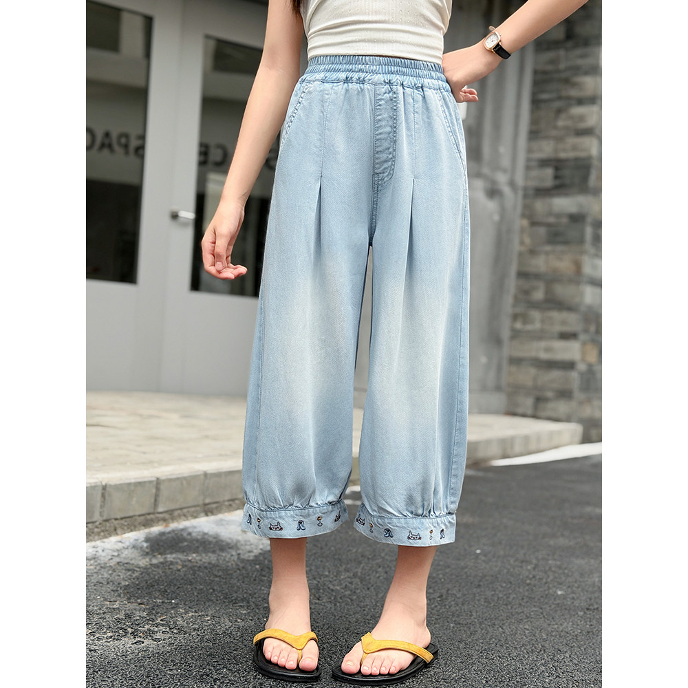 Meninas calças cortadas verão estilo fino grandes meninas Jeans estudantes do ensino médio meninas calças de verão crian