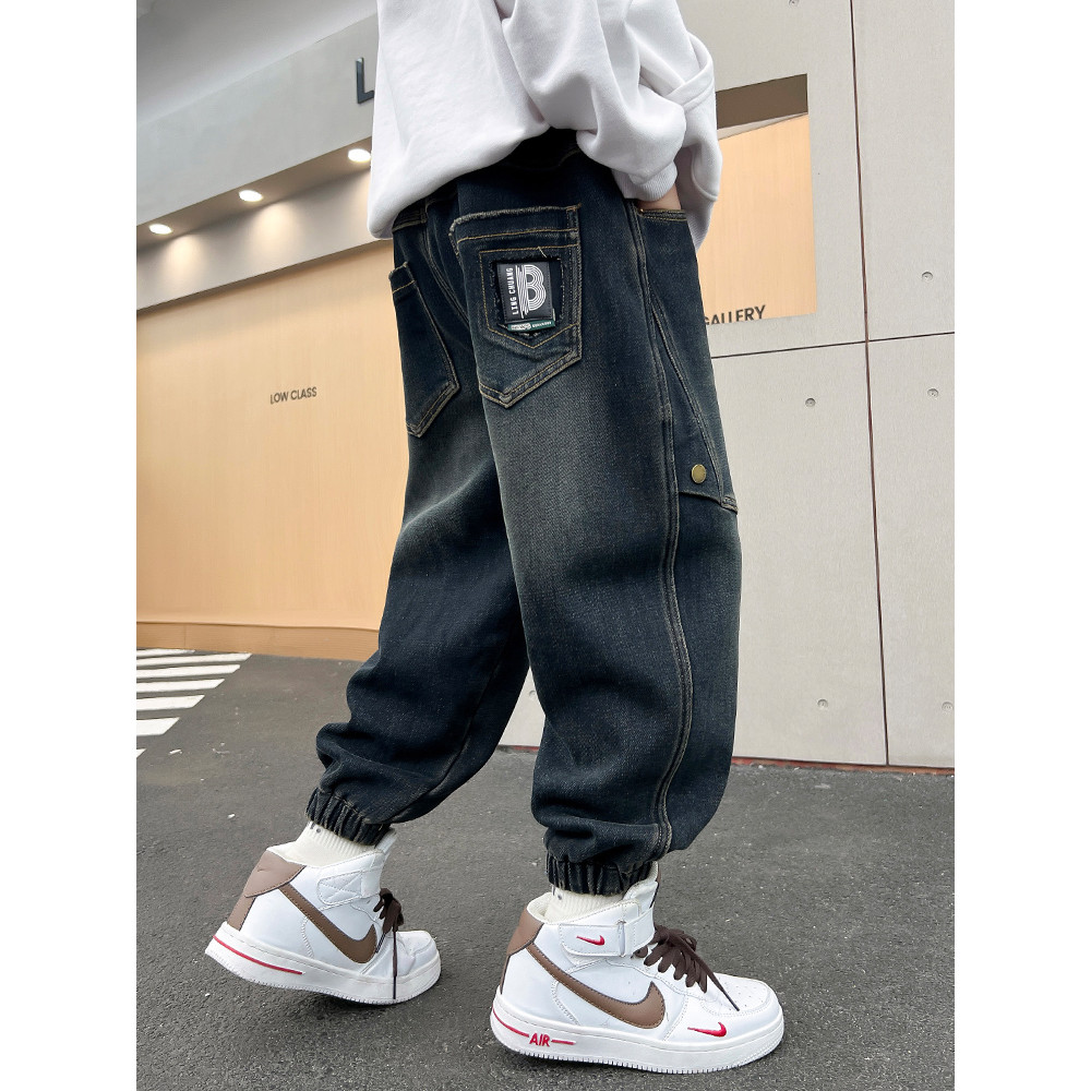Bonito menino Jeans primavera outono estilo 2025 novo estilo médio grande menino na moda legal menino papai calças crian