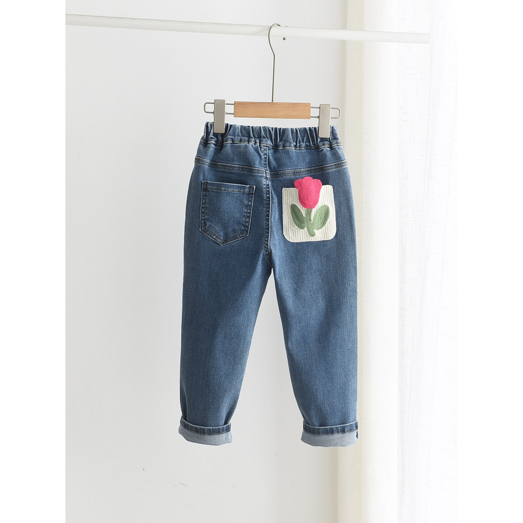 Estilo ocidental crianças roupas primavera outono estilo crianças meninas alta estiramento Jeans bebê médio grande crian
