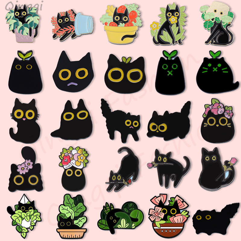 Bonitos Alfinetes De Gato De Olhos Grandes Lovely Flower Cat Brooch Badges Cartoon Animal Jewelry Backpack Badge Gift