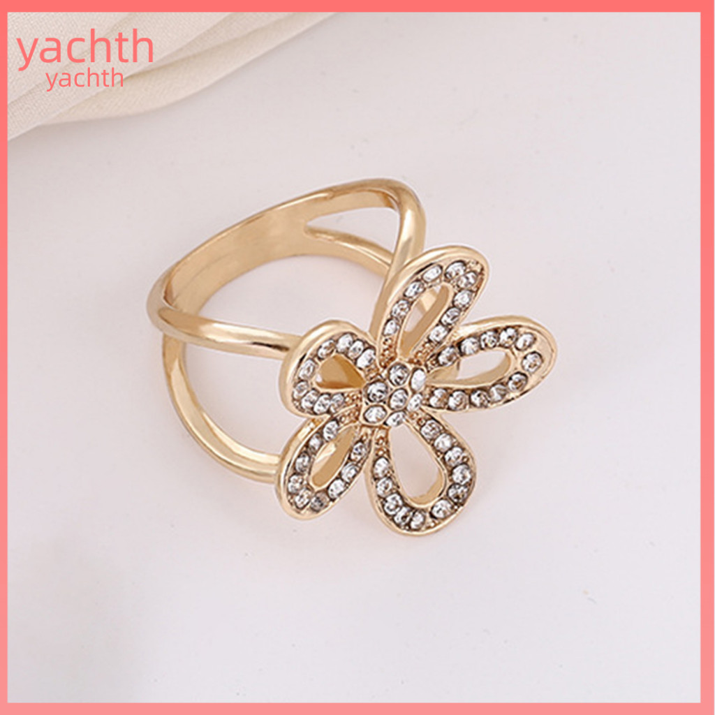 Silk Scarf Button Commuter Outfit Accessory Rhinestone Flower Ring Buckle Clip for Women – Elegant Floral Tie Belt Pin