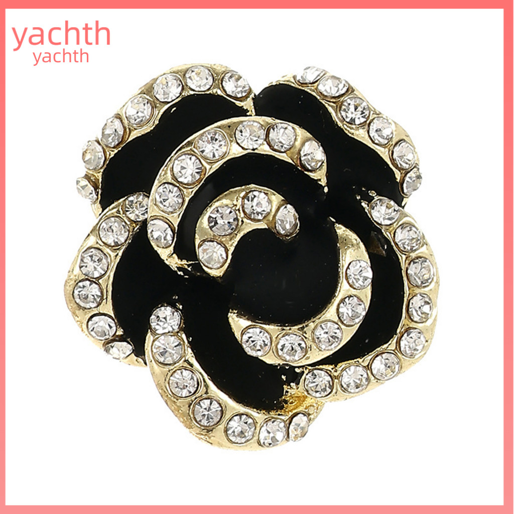 Rhinestones Inlay Brooch Camellia Rhinestone Pin Sparkling Alloy Flower Lapel Badge for Sweater Coat Dress Suit – Eleg