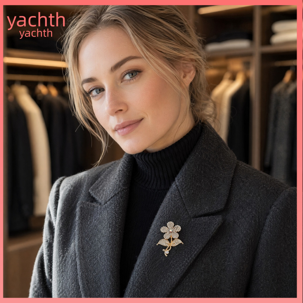 Women Metal Brooch Floral Lapel Pin Vintage Rhinestone Flower Elegant Alloy for Men Sweater Cardigan Coat Accessory for