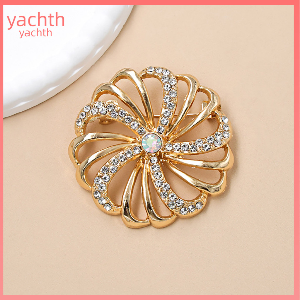 Lapel Pin Durable Brooch Elegant Hollow Swirl Flower with Rhinestones Spiral Petals Badge for Coats Shirts Bags – Styl