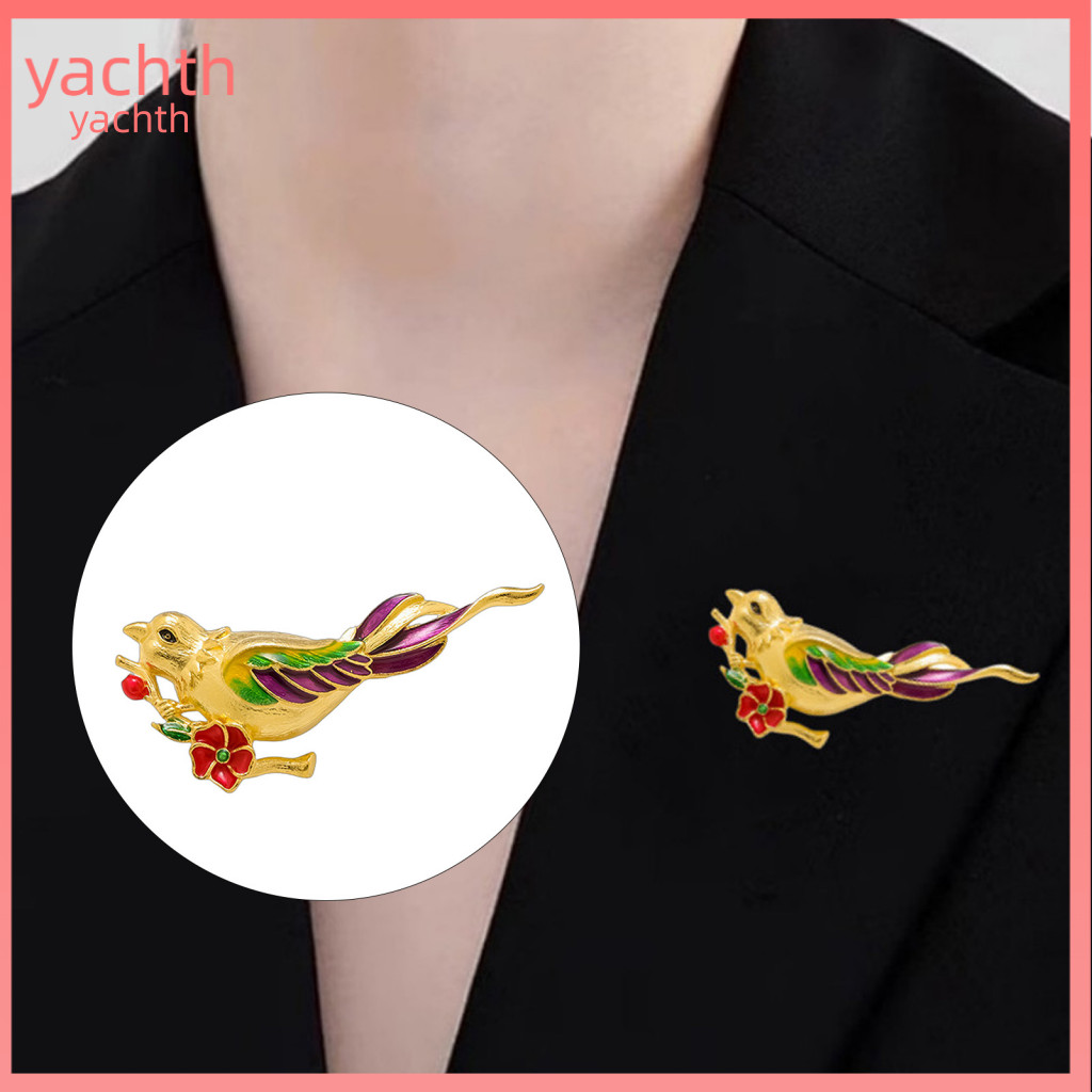Decorative Lapel Pin Bird Clothing Accessory Golden Plated Brooch Elegant Flower Branch for Women Stylish Alloy Jewelry