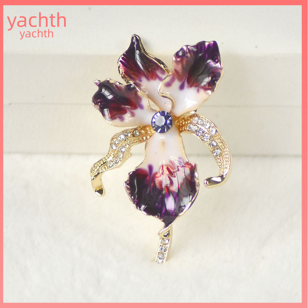 Golden Plated Brooch 3d Iris Flower Pin Lightweight Alloy with Cubic Zirconia Gold-plated Edging Elegant Badge for Suit
