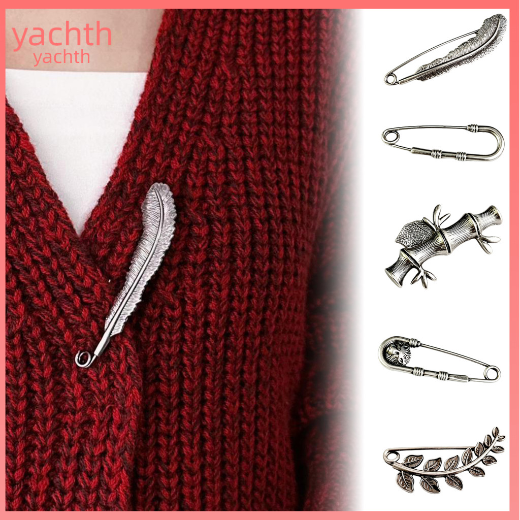 Vintage Brooch Pin Plum Blossom Clothing Accessory Metal – Bamboo Feather Flower Branch Design Decorative Safety for C