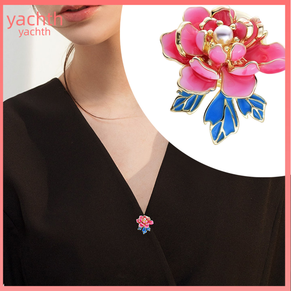 Peony Brooch Pin Shirt Collar Clip Elegant Women’s Magnetic Enamel – Dainty Flower Badge for Sweater Cardigan Coat D