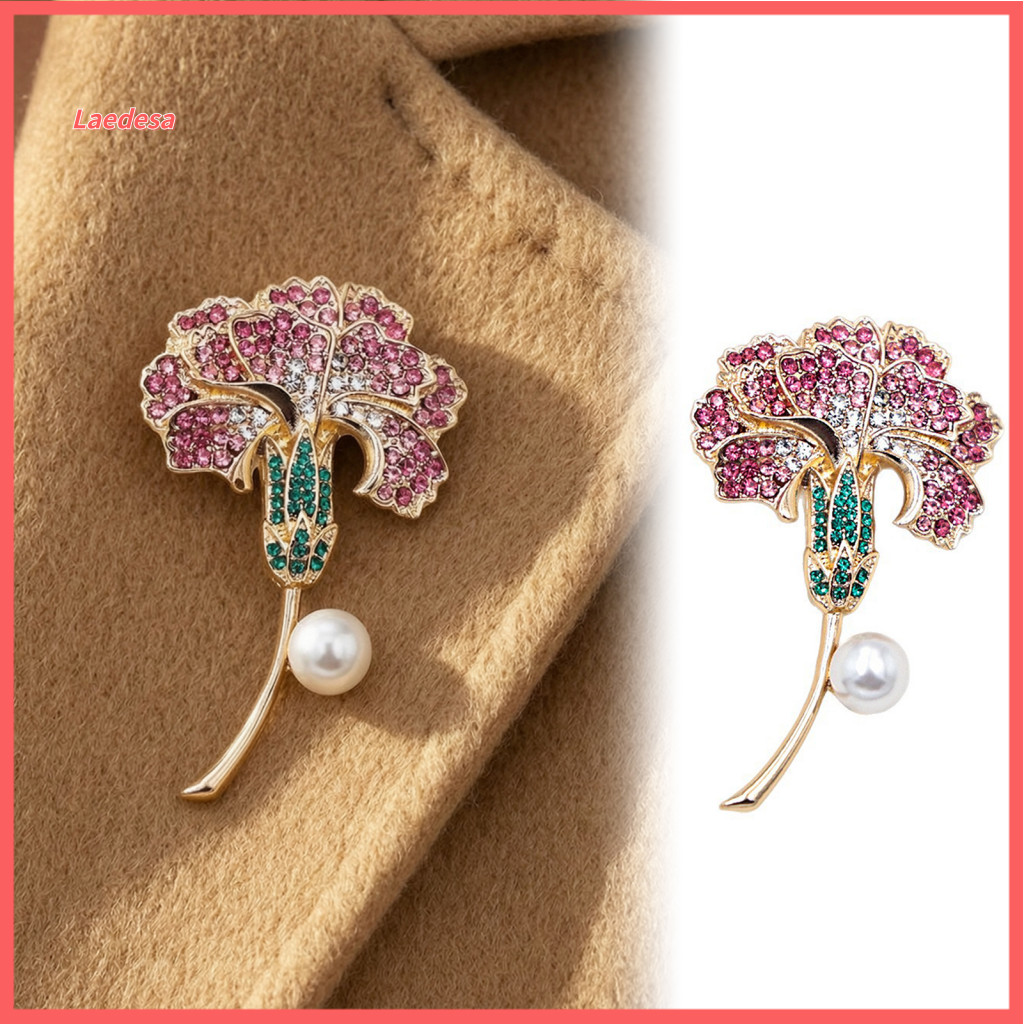 Decorative Flower Pins Floral Shirt Brooch Luxury Rhinestone Carnation Pin for Women Elegant Alloy Lapel Jewelry Accesso