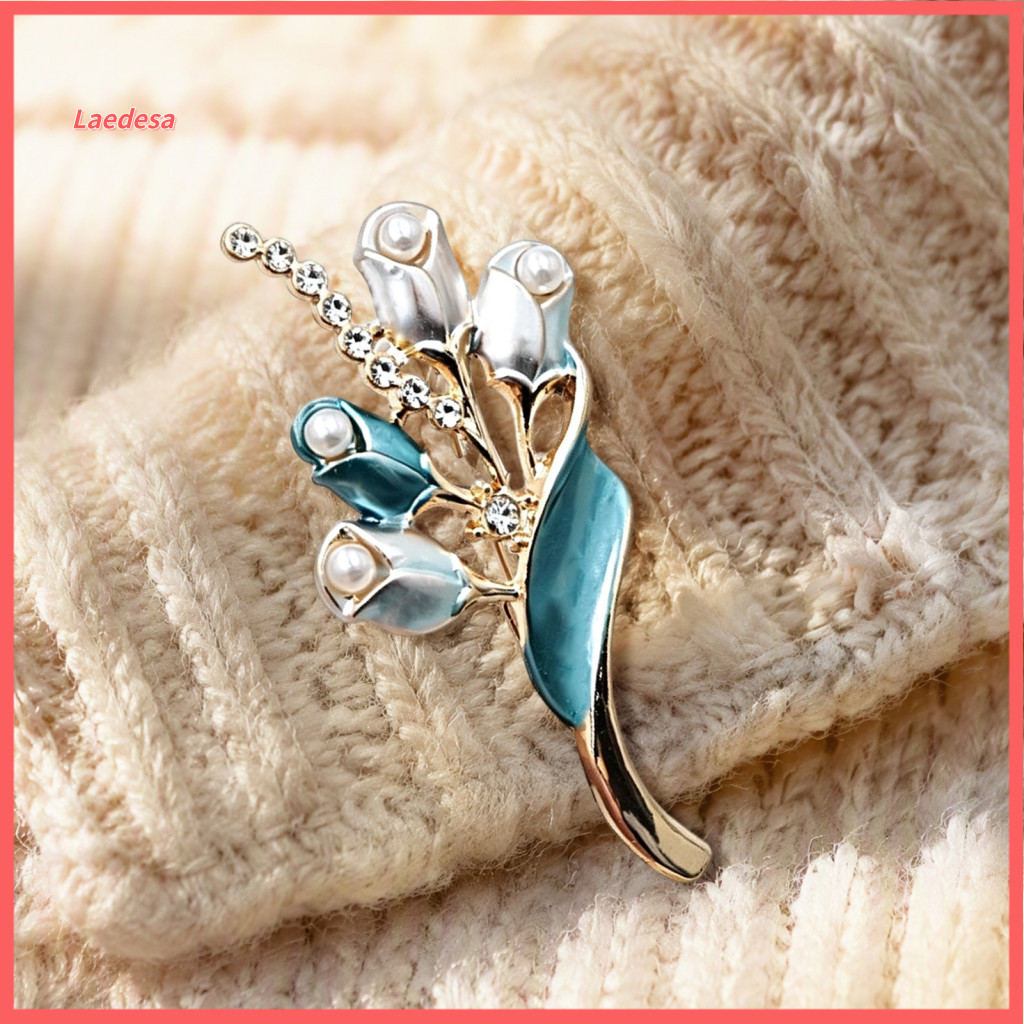 Bag Accessories Tulip Brooch Pin Elegant Faux Pearl for Women Sparkling Rhinestone Flower Lapel Dainty Jewelry Accessory