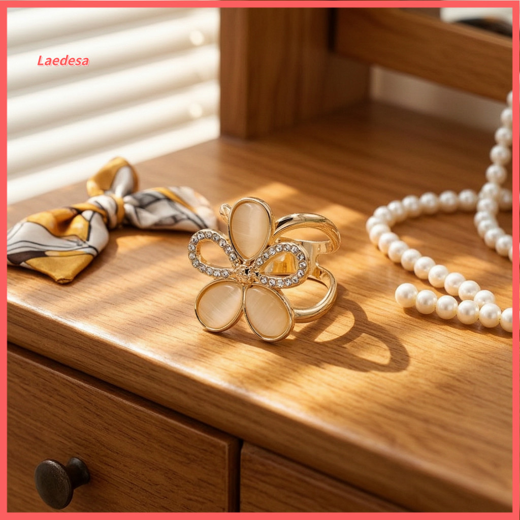 Decorative Scarf Ring Clip Elegant Rhinestone Flower for Women – Alloy Five-petal Floral Buckle Smooth for Silk Scarve