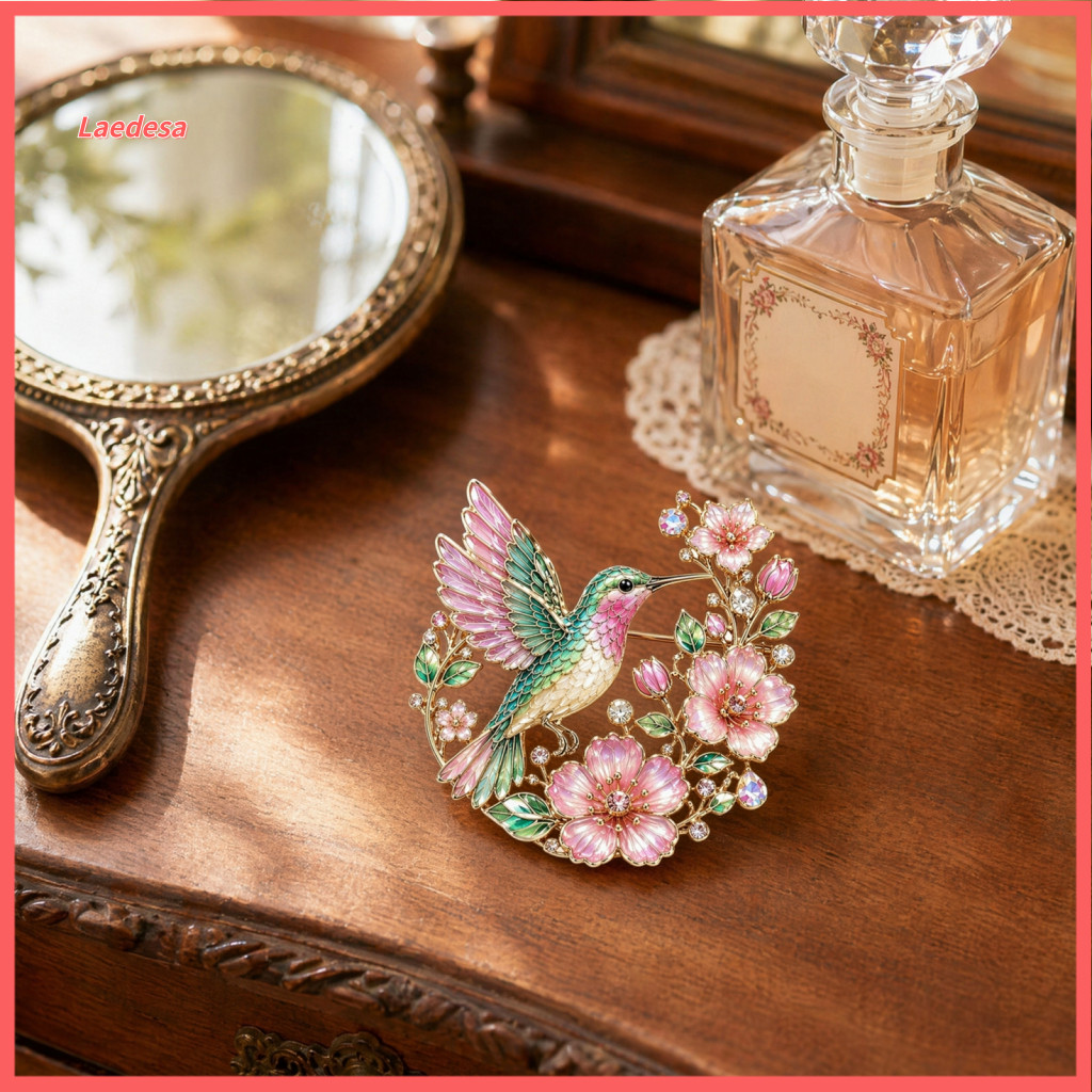 Floral Brooch for Women Hummingbird Vintage Flower Enamel Pin Colorful Metal Lapel Badge for Coat Scarf Shirt – Elegan