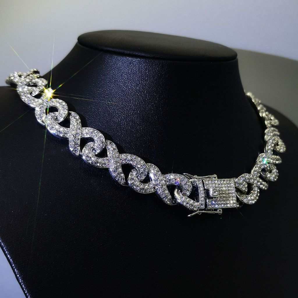 Nova Pulseira De Corrente Cubana De Hip-Hop EuropéIa E Americana Com Colar De 8 Caracteres Masculino De Diamante Cheio