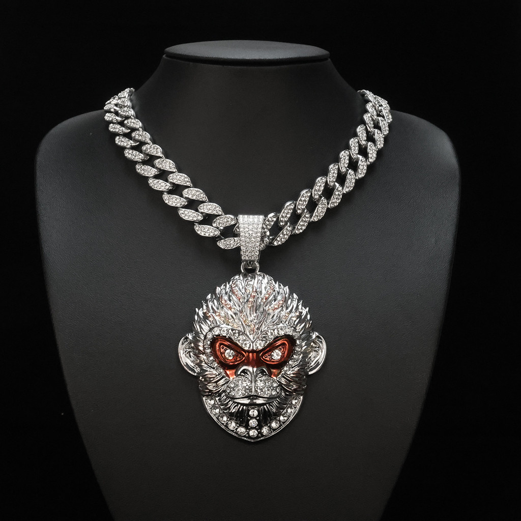 Novo Corrente Cravejad Mito Negro Wukong Cheio De Diamante Pingente Macaco Rei Cubano Colar Pingente De Colar Dos Homens