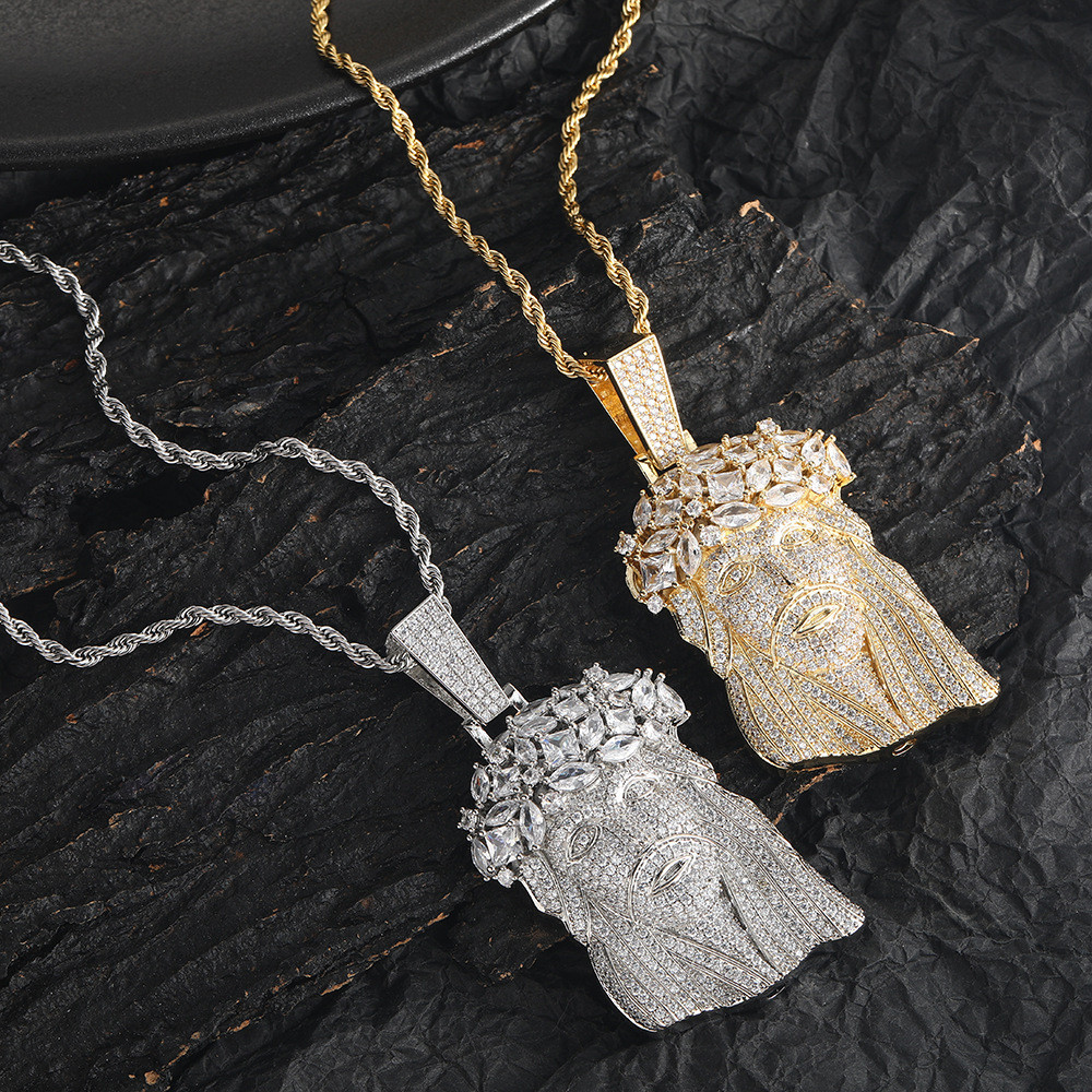 Novo Hip Hop Europeu E Americano Cheio De Diamantes Jesus CabeçA Pingente Colar De Moda AcessóRios De Joias Para Homens