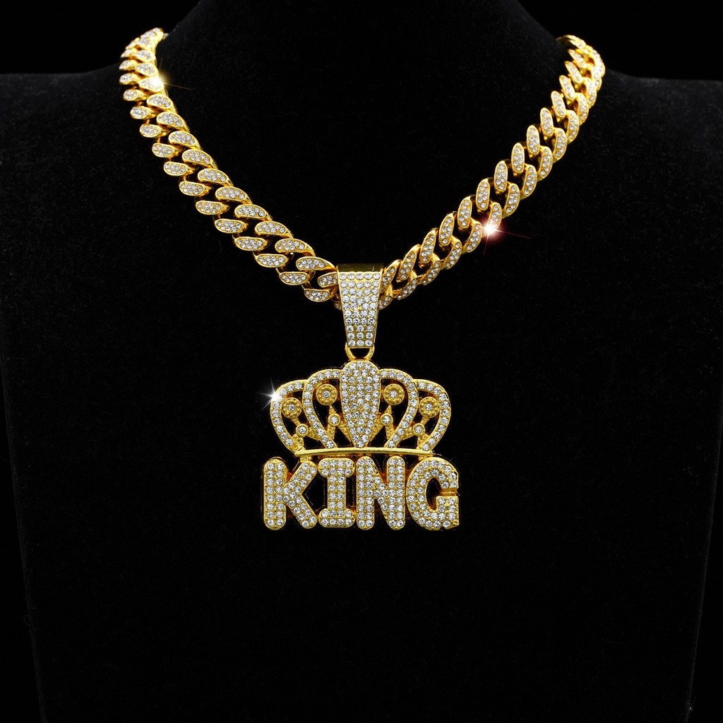 Novo Corrente Cravejada Coroa KING Pingente Cheio De Diamantes Ice Cuba Colar Hip Hop Homens E Mulheres AcessóRios