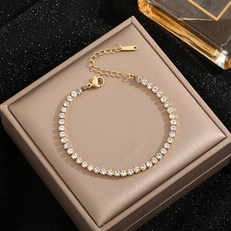 Ht titânio aço cheio de diamante pulseira feminina Multi-linha Micro-incrustado zircão aço inoxidável banhado a ouro 18K