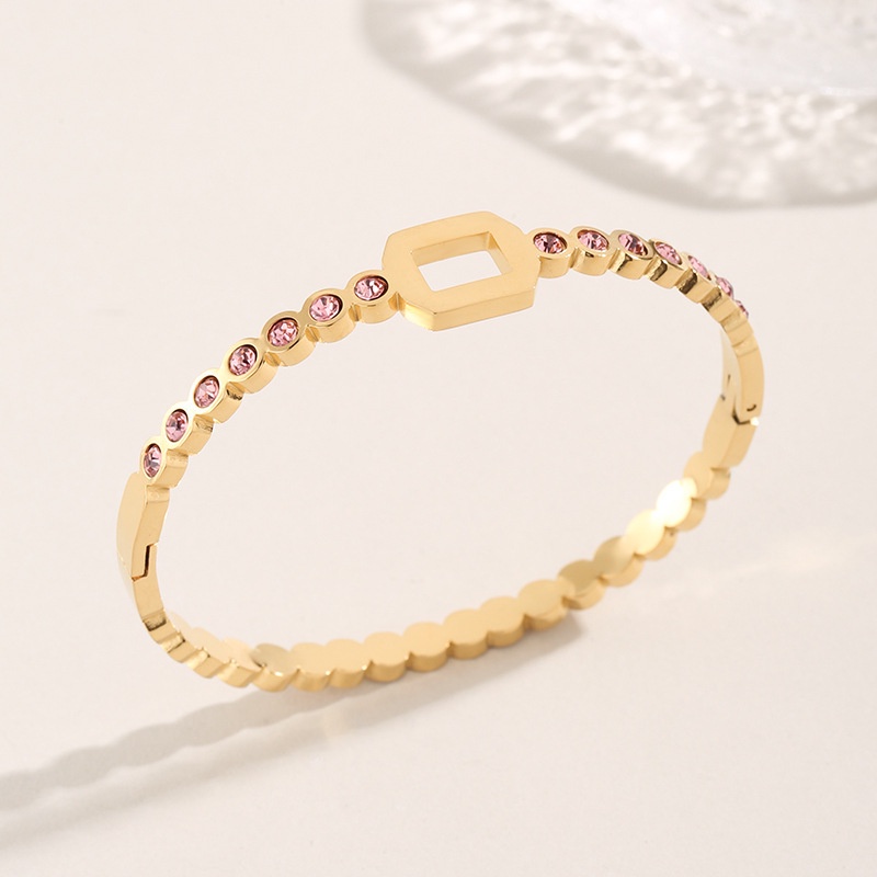 Ht Bracelete de Aço Titânio Aço Titânio Não Desbotado Bracelete de Aço Inoxidável com Diamante Oco em Forma de Onda Única Bracelete de Aço Inoxidável com Diamante Cheio