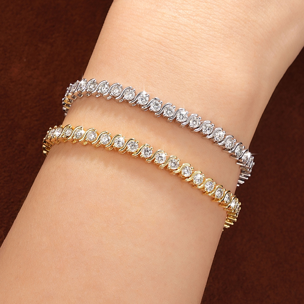 Pulseira De Tênis Moissanite Certificada IOGOU GRA Para Mulheres Cor D VVS1 Corte Redondo Onda Pavé Cheio De Diamante Ba