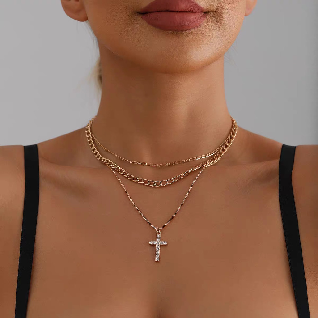 Colar De Diamantes Estilo Luxo Leve E Cheio De Diamantes Para Mulheres Colar De Liga Cruzada Multicamadas